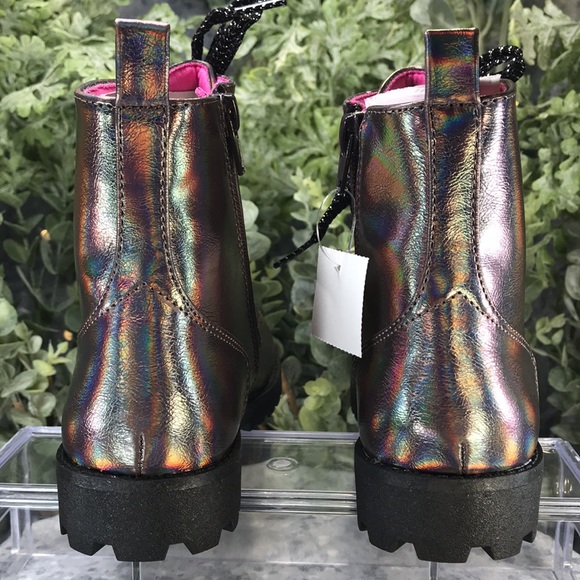 Brash Jet Fashion Lug Boots Iridescent Bronze Zip & Laces Combo Girls 2 NWT&NIB - Picture 7 of 10